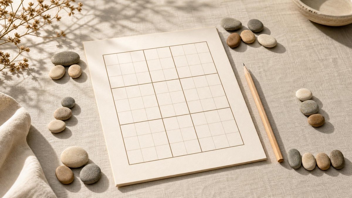 A calm editorial still life for Clue Count vs Sudoku Difficulty: Why Fewer Numbers Are Not Always Harder