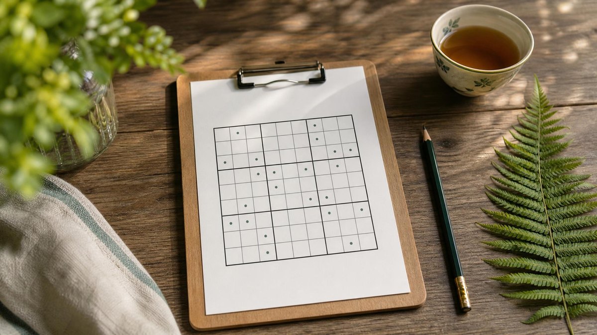 A calm editorial still life for How to Make a Quiet Printable Sudoku Routine