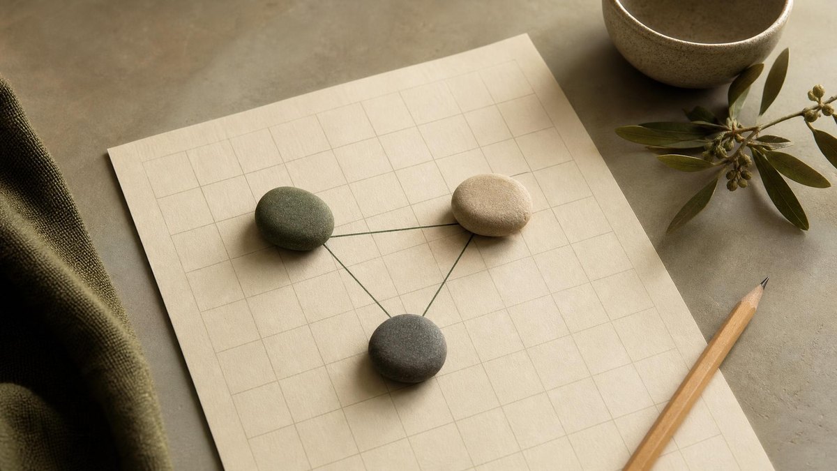 A calm editorial still life for XY-Wing Explained Simply: Three Two-Candidate Cells