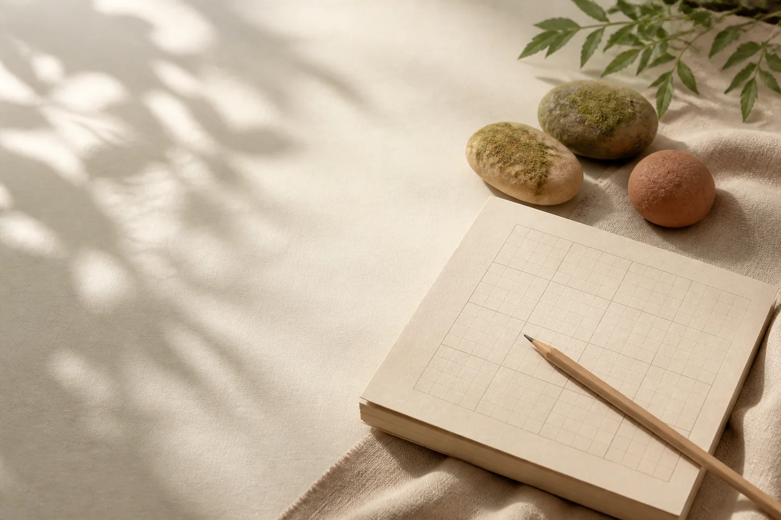 Sudoku notebook and pencil on textured paper
